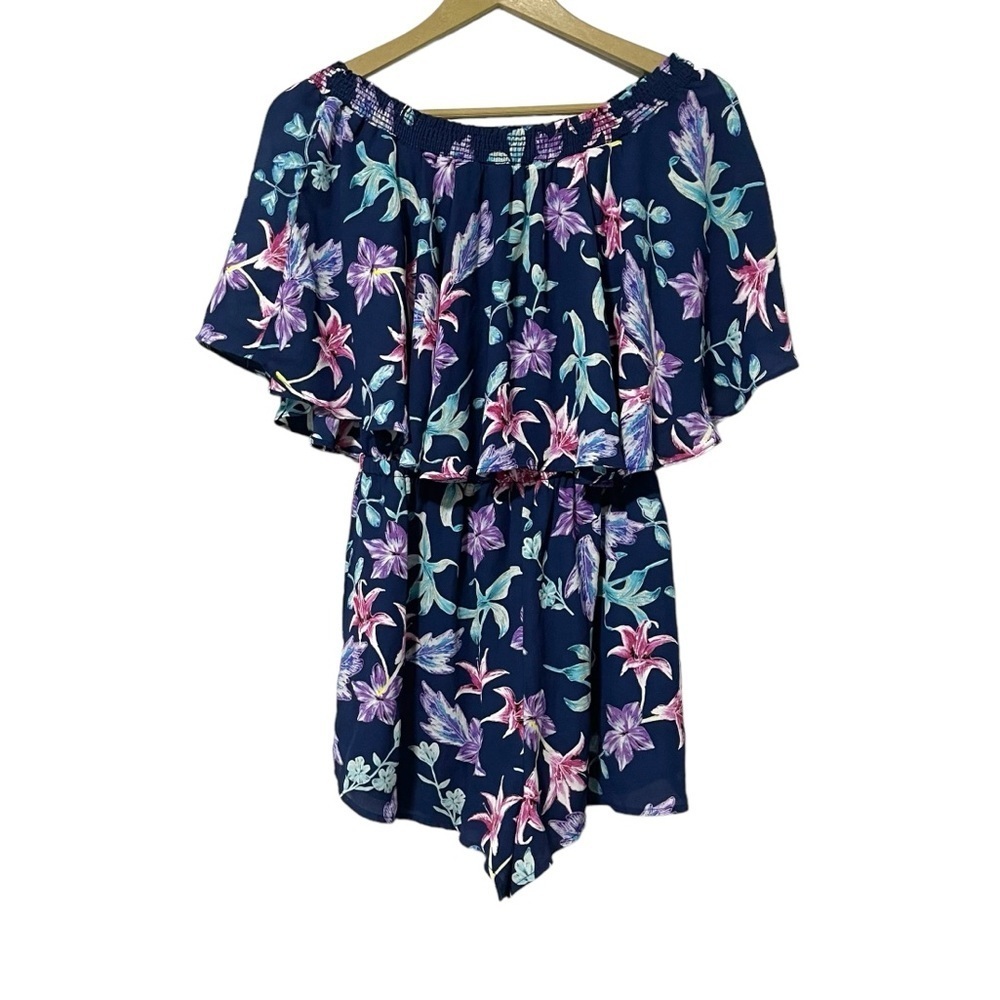 Show Me Your Mumu Blue Purple Floral Rosalita Romper Size Medium